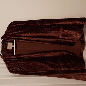 Moon River Brown Velvet  Textured Open Front Jacket